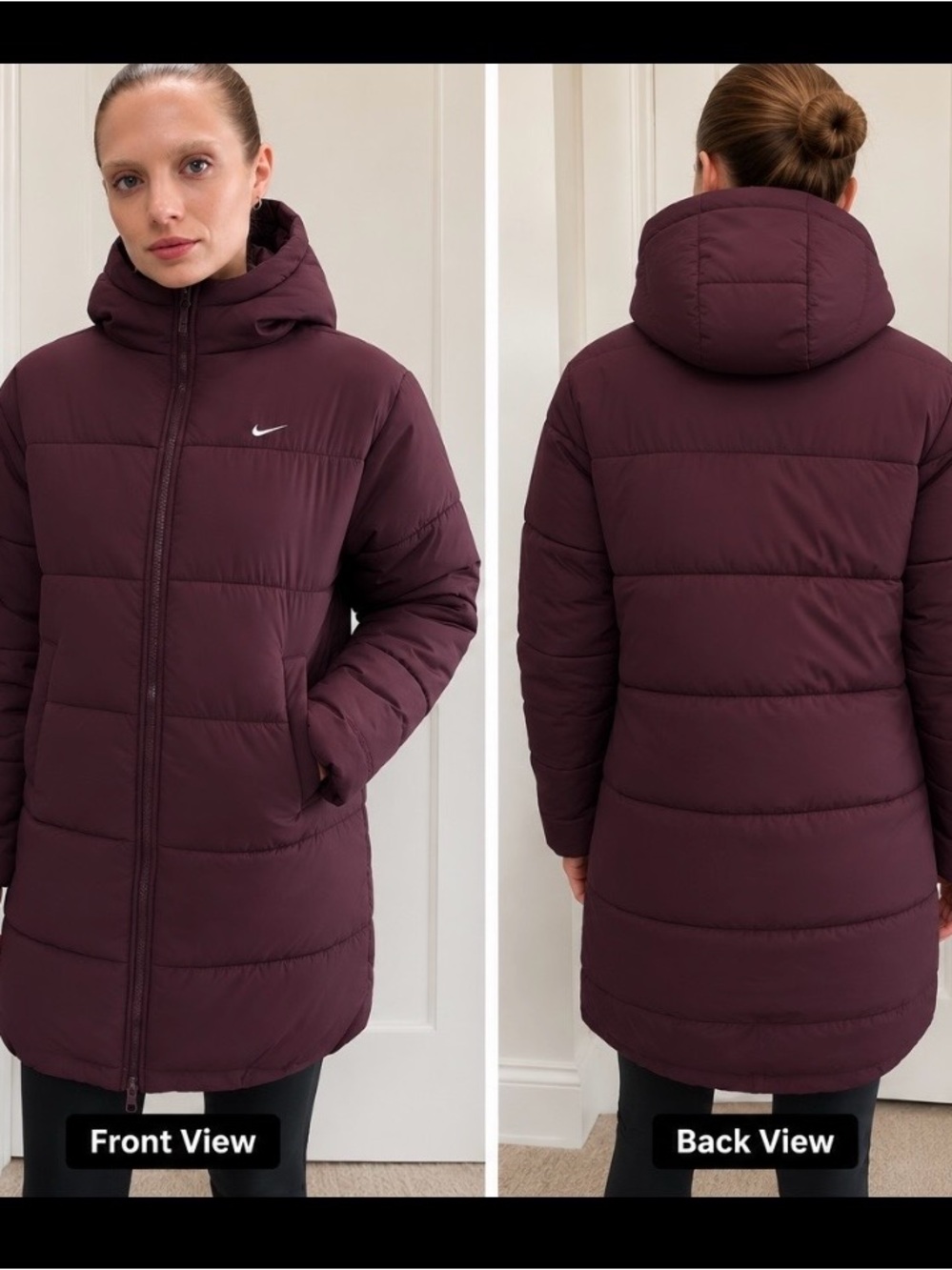 Nike Therma Fit Long Hooded Puffer Jacket Burgundy Crush Women XS HV4912-652